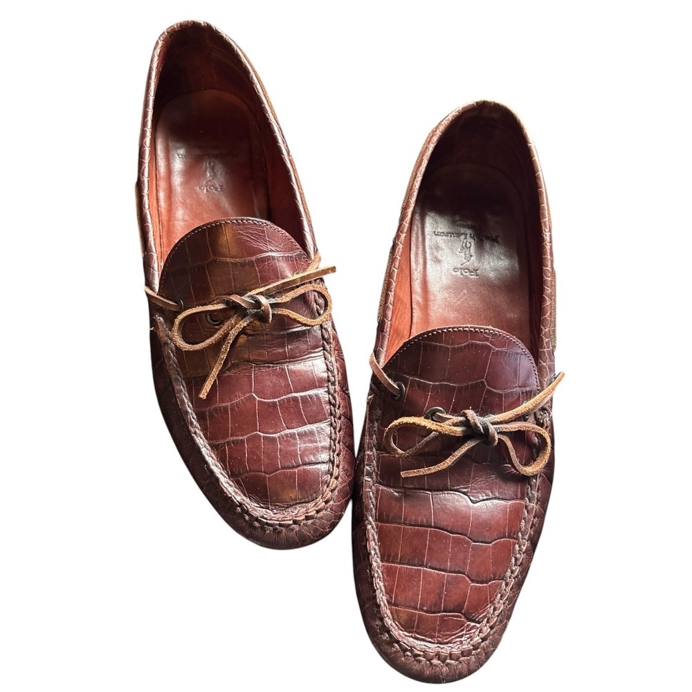 Polo Ralph Lauren Loafers 11D Mens Brown Crocodile Embossed Boat Shoe Vintage